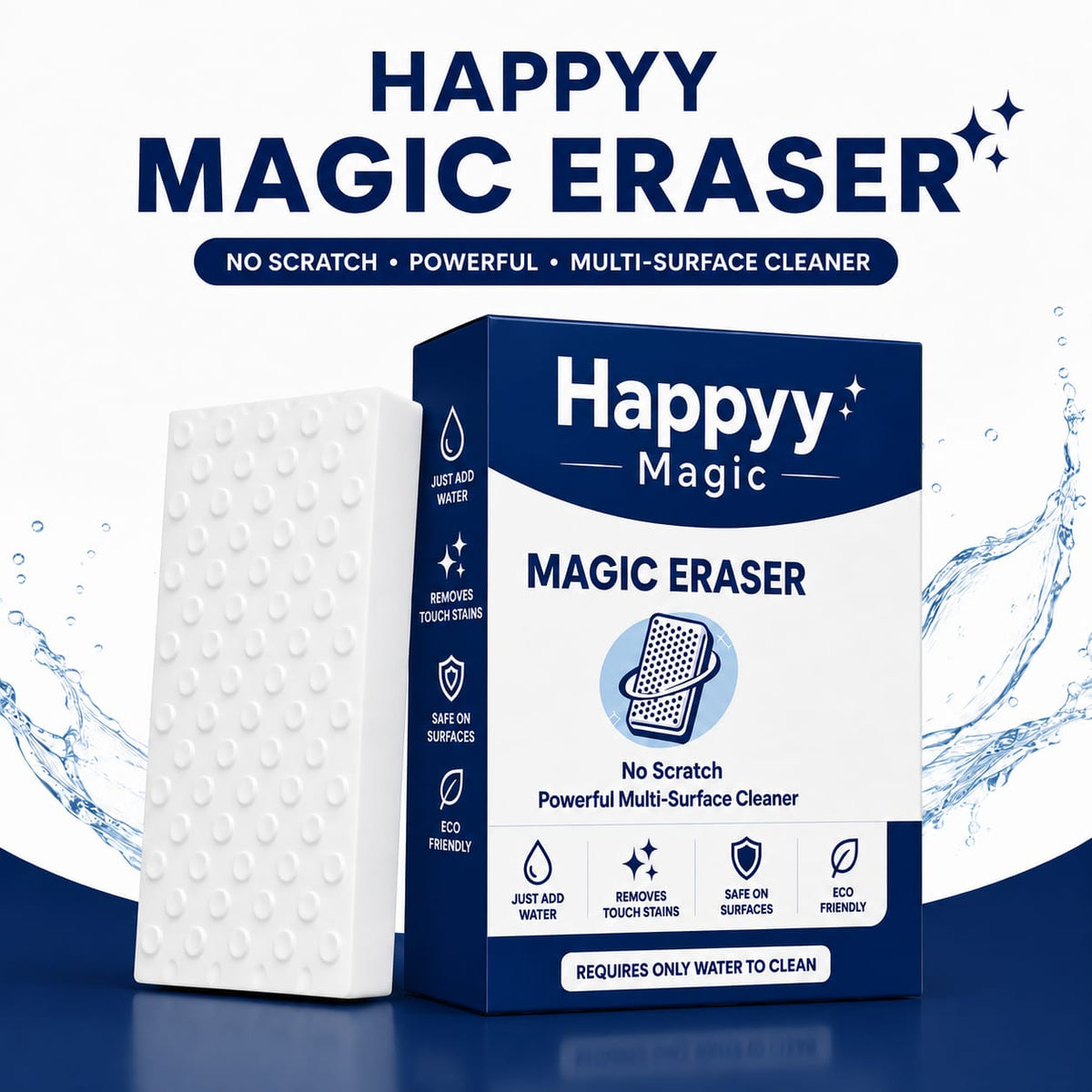 Happyy Magic Eraser (Pack of 2) - Powerful Multi-Surface Cleaning